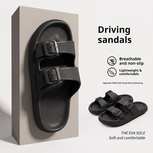Men Adjustable Double Buckle Slides Sandals EVA Cloud Soft Thick