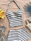 Summer Textured Knit Halter Top Shorts Two Piece Outfit, Classic
