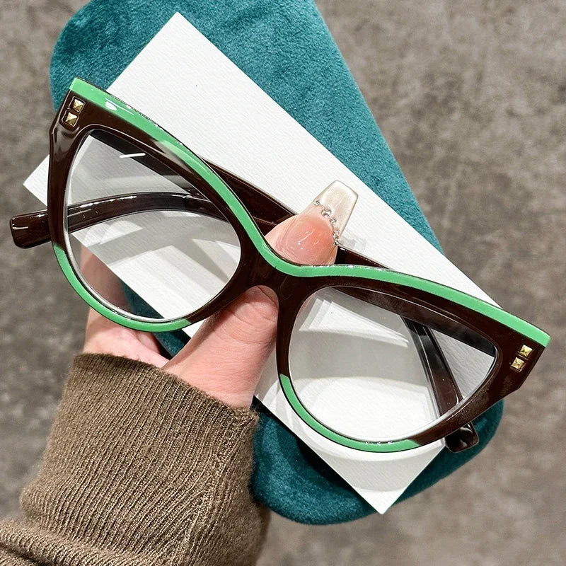 Stylish Cat Eye Reading Glasses for Women Unisex Trendy Ani-blue Light