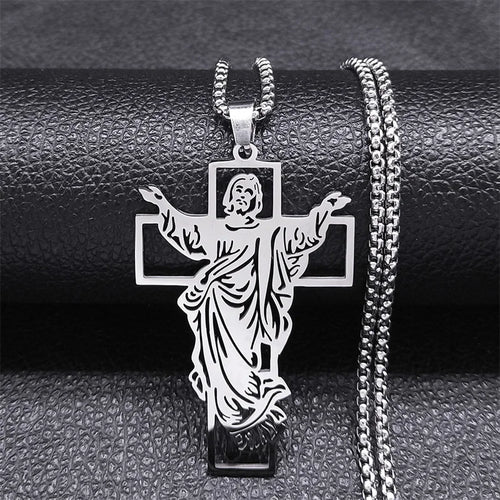 Jesus Cross Stainless Steel Pendant Necklace Gold Color for Women/Men