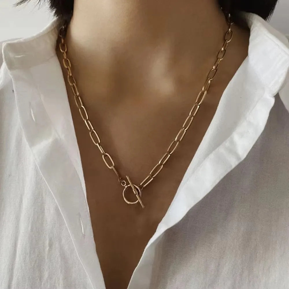 Toggle Clasp Choker Women's Stainless Steel Necklace collar Collier