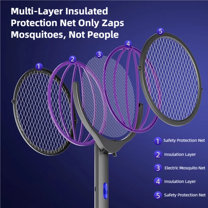 TINSOL Retractable Electric Mosquito Racket Rechargeable Rotating-Head