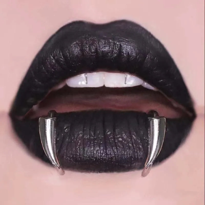 1pair Stainless Steel Personalised Sharp Teeth Fake Piercing Lip Ring