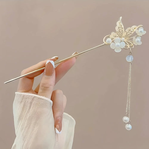 1/6pcs Elegant Chinese Style Tassel Hair Stick Traditional Floral