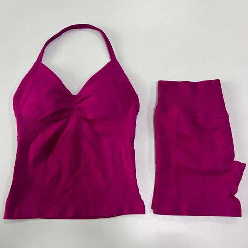 2 Pieces Sports Set Women Backless Tank Tops High Waist Scrunch