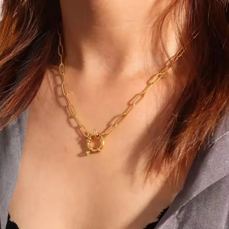 Spring Sailor Clasp Necklace Women Buckle Choker Stainless Steel