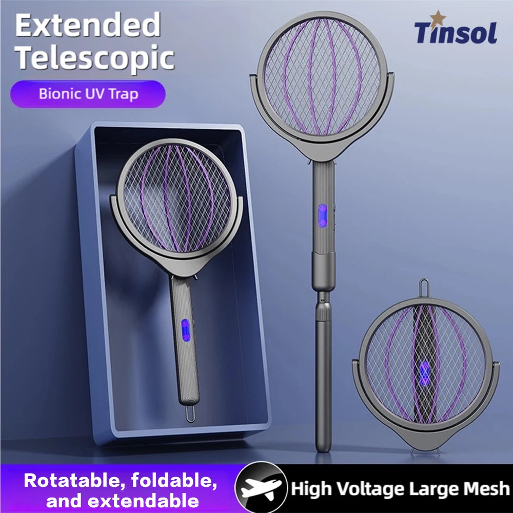 TINSOL Retractable Electric Mosquito Racket Rotating Head Insect