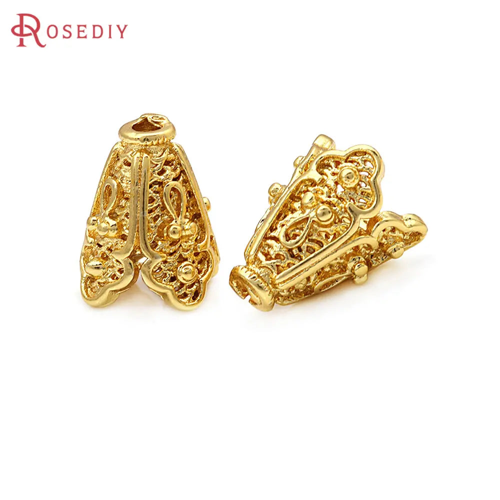 10PCS 18K Gold Color Brass Speaker Shape Beads Caps High Quality Diy