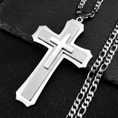 Big Jesus Christian Cross Pendant Necklace for Man Women Stainless