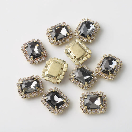 12X14mm 10Pcs Rectangular Diamond Inlaid Four Hole Claw Diamond DIY