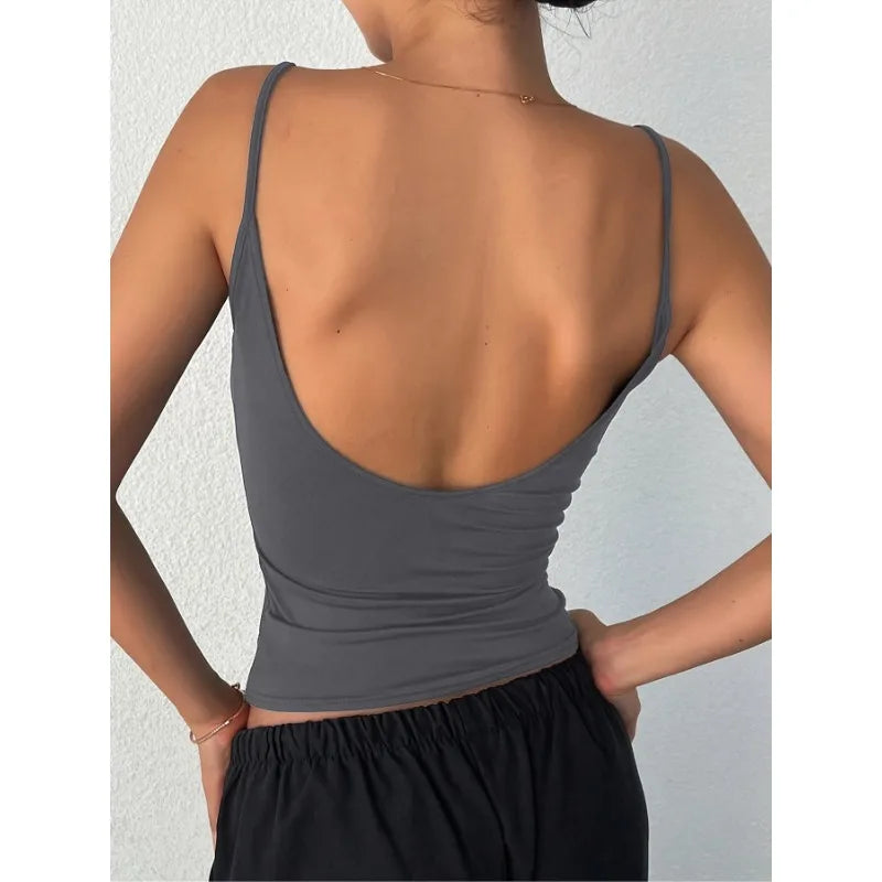 Plus Size 1XL-5XL Women's Fashionable Backless Simple Solid Color Slim