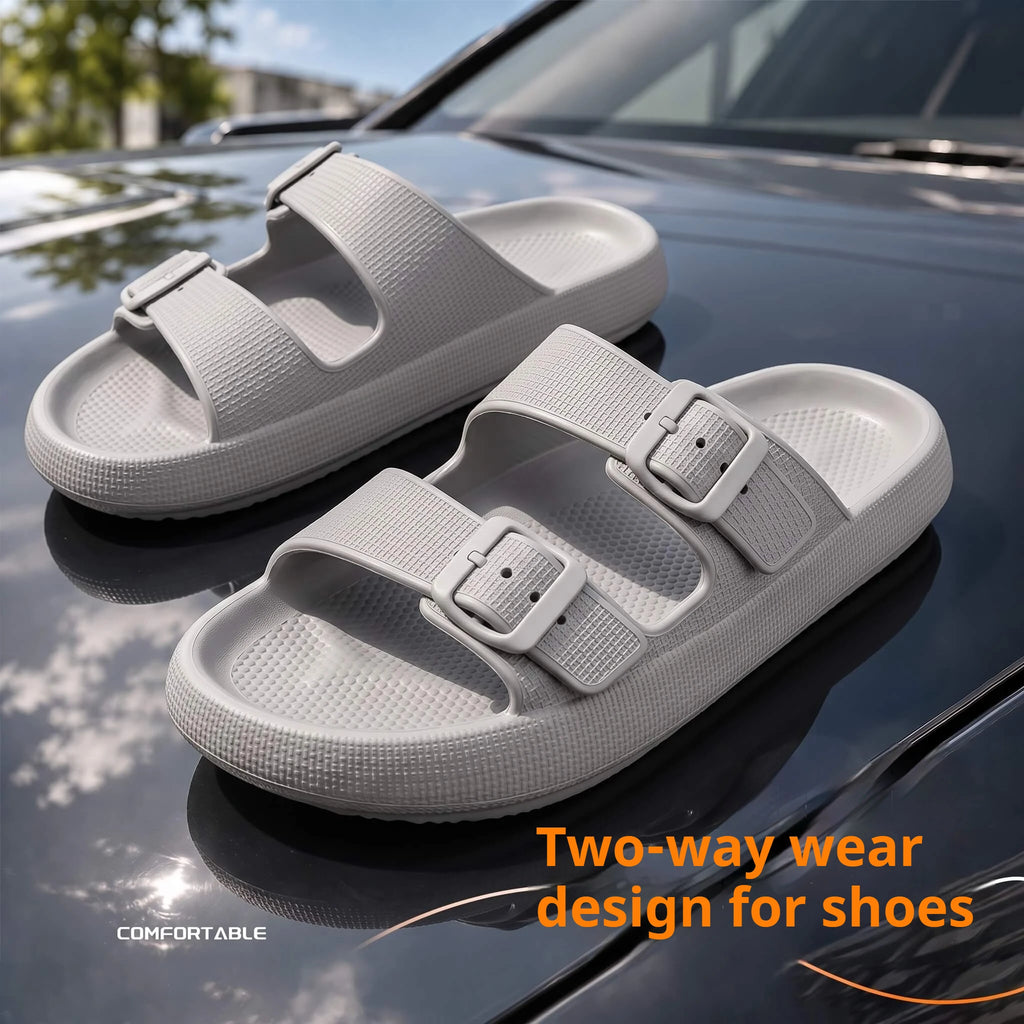 Men Adjustable Double Buckle Slides Sandals EVA Cloud Soft Thick