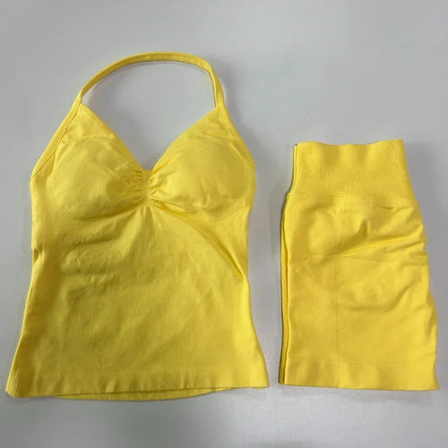 2 Pieces Sports Set Women Backless Tank Tops High Waist Scrunch