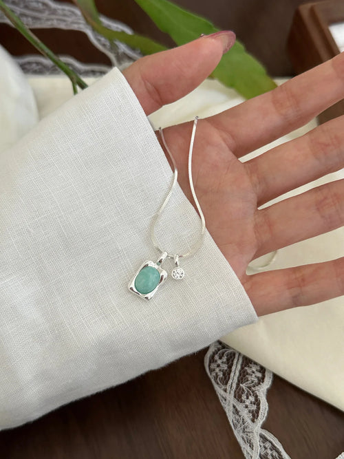 XIYANIKE Sweet Green Stone Necklace For Women Girl Fashion New Jewelry