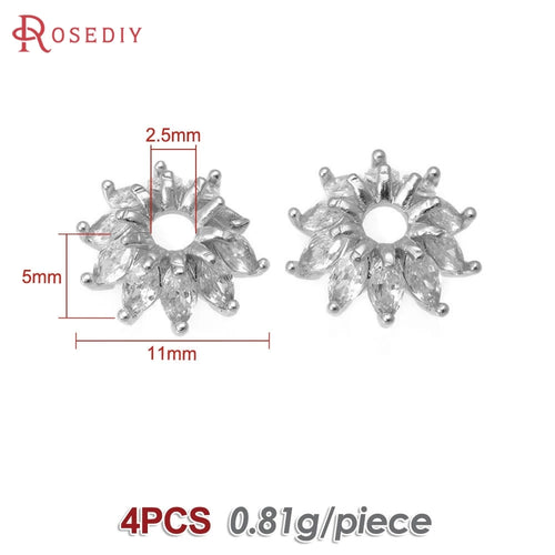 18K Gold Color Brass and Zircon Flower Beads Caps Jewelry Earrings