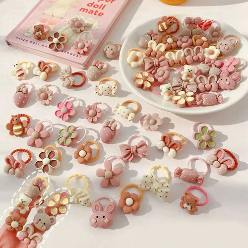 10/20/30/40/50Pcs Lot cute cartoon Bear Bunny Girl Elastic Rubber Band
