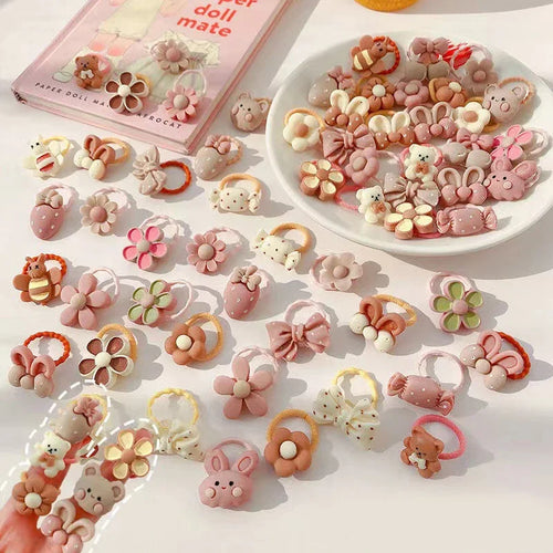 10/20/30/40/50Pcs Lot cute cartoon Bear Bunny Girl Elastic Rubber Band