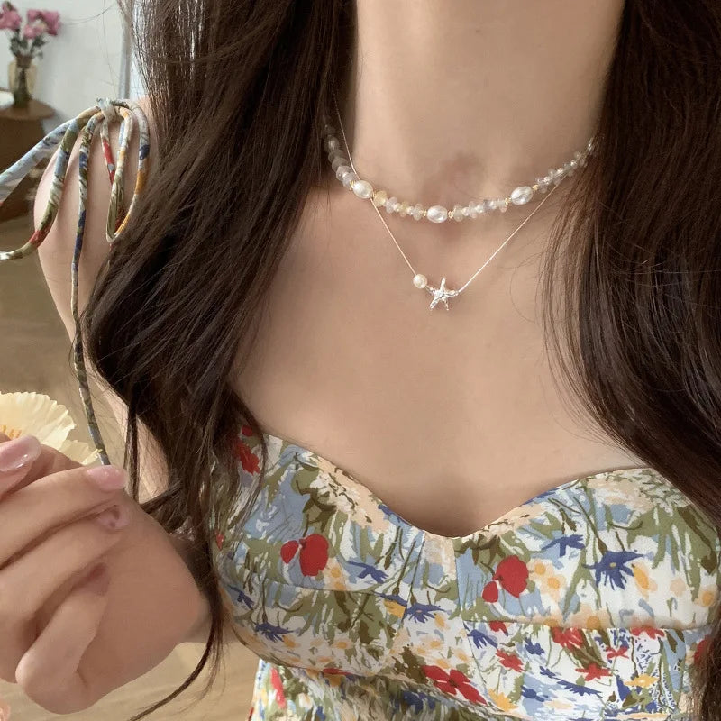 XIYANIKE Korean Starfish Pearl Pendant Necklace For Women Girl