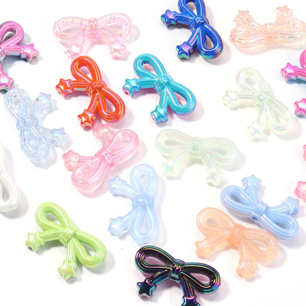 10pcs/lot Colorful Bow Acrylic Beads Sweet Bowknot Charms Loose Spacer
