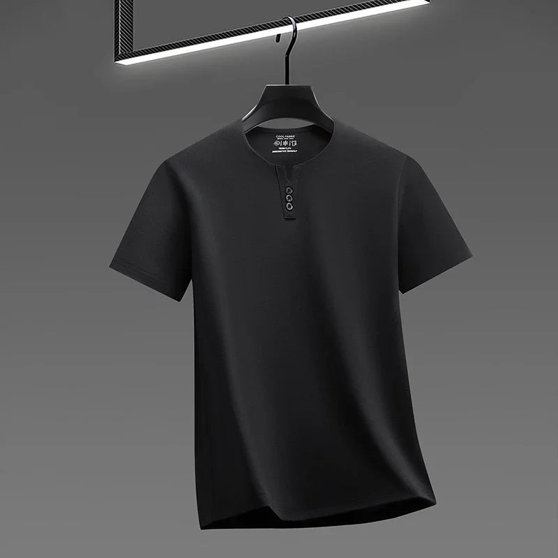 Men's Soft Fabric Henley Neck T Shirt With Three Button Detail Short