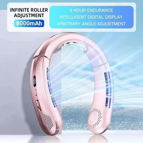 8000mAh Hanging Neck Fan Portable Bladeless USB Rechargeable Mute LED