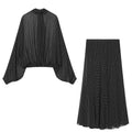ETJ Women's Polka Dot Blouse Skirt Set 2026 Spring High Neck Batwing