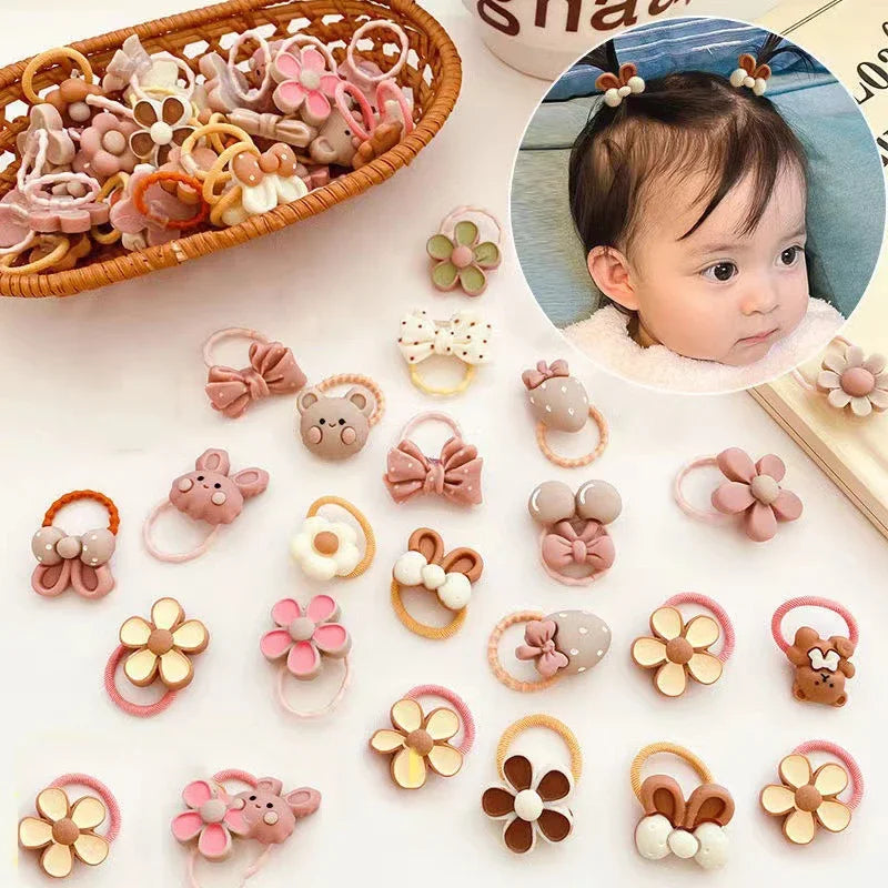 10/20/30/40/50Pcs Lot cute cartoon Bear Bunny Girl Elastic Rubber Band