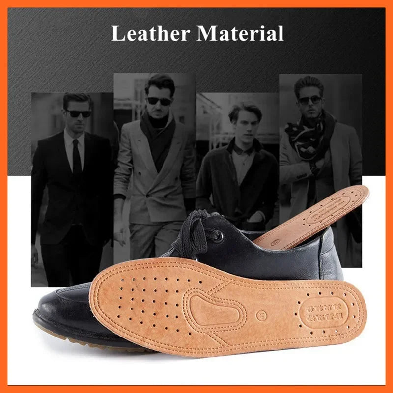 1 Pair Cowhide Insoles For Shoes Men Comfortable Deodorant Casual