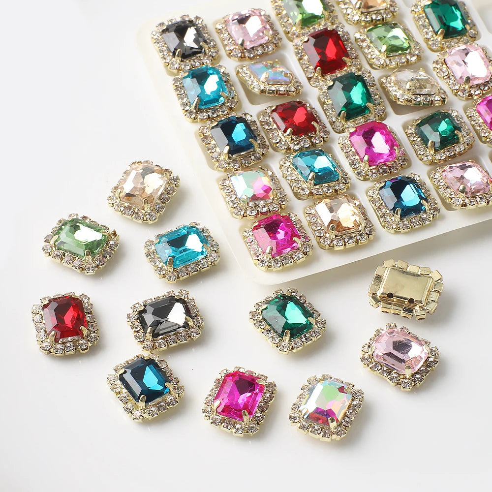 12X14mm 10Pcs Rectangular Diamond Inlaid Four Hole Claw Diamond DIY