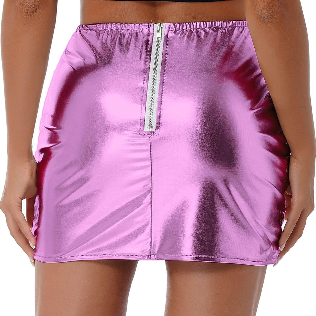 Womens Lightweight Metallic Shiny Skirts Winter Warm A-Line Mini