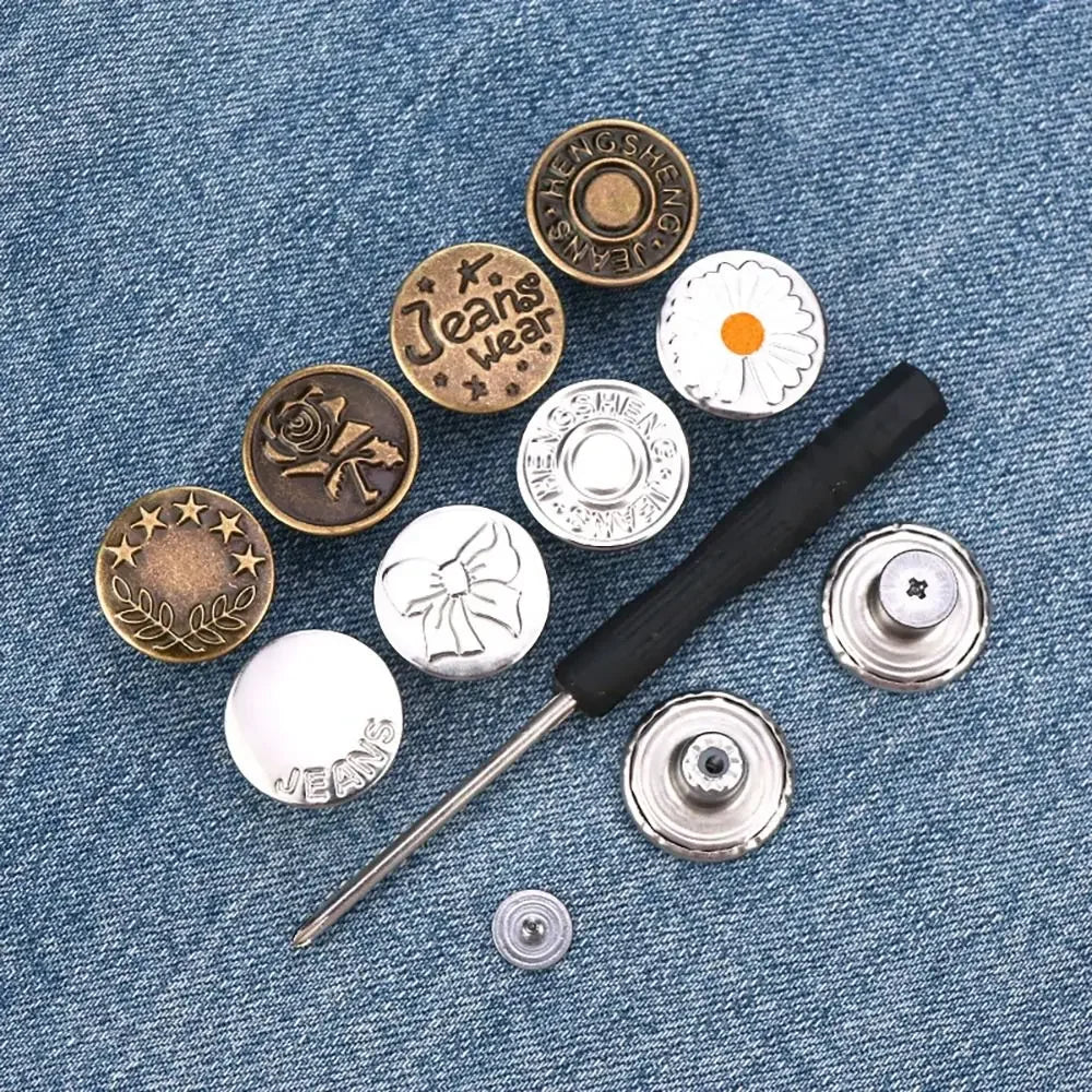 10pcs/Pack 17mm Adjustable Nail-Free Jeans Waist Extender Buttons