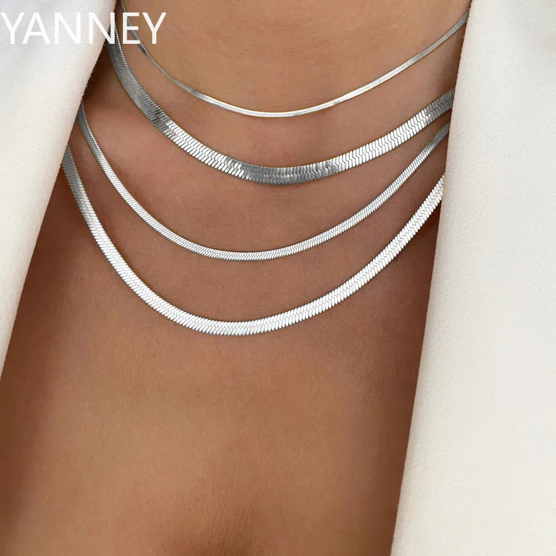 4mm Women Herringbone Necklace, 925 Silver Collarbone Chain Choker