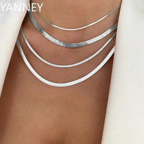 4mm Women Herringbone Necklace, 925 Silver Collarbone Chain Choker