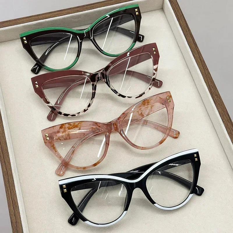 Stylish Cat Eye Reading Glasses for Women Unisex Trendy Ani-blue Light
