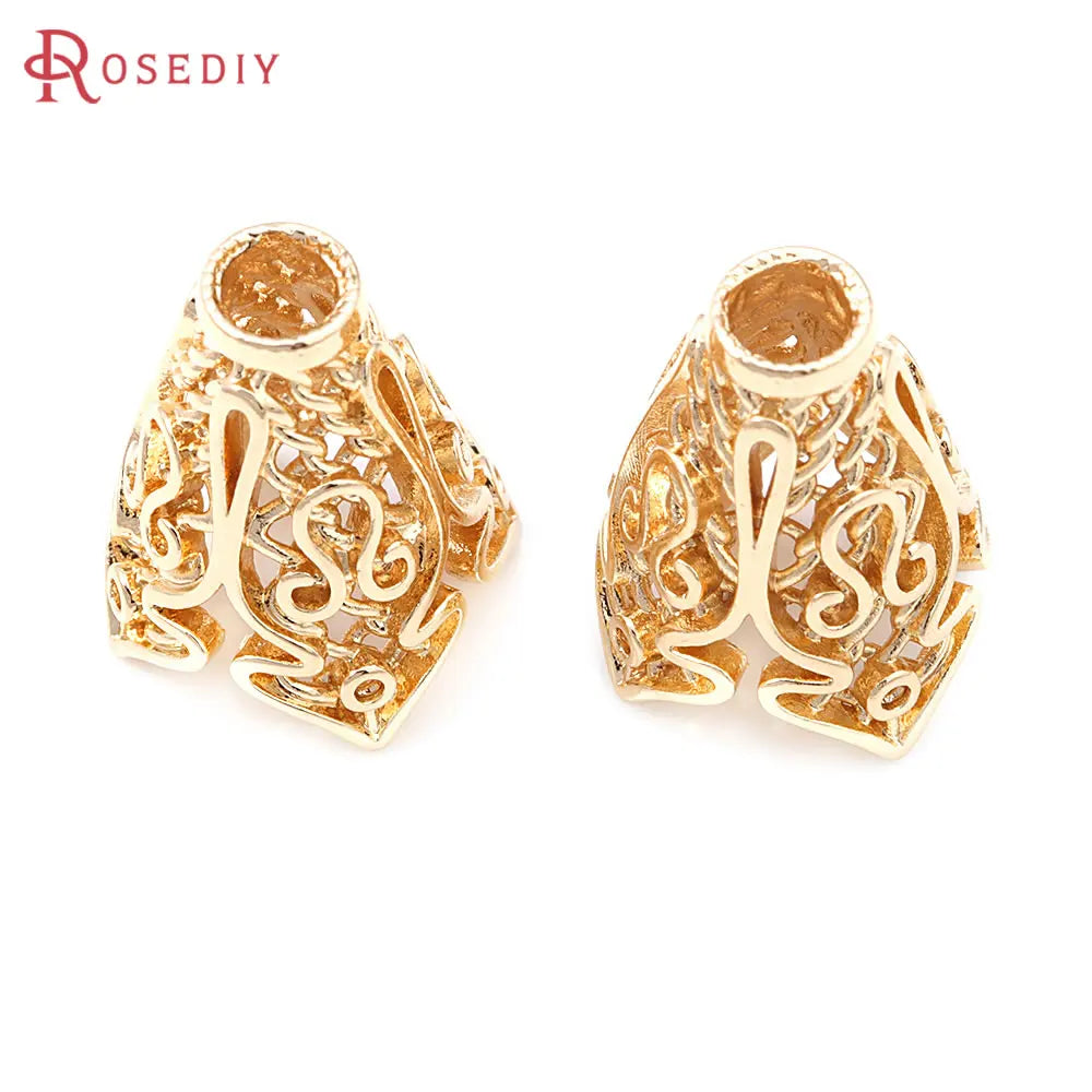 10PCS 18K Gold Color Brass Speaker Shape Beads Caps High Quality Diy
