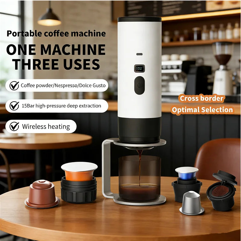 Portable 3-in-1 Wireless Electric Espresso Coffee Machine for Car Home
