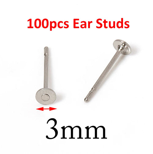 100pcs Gold Stainless Steel 3-8mm Flat Head Stud Earrings DIY Round
