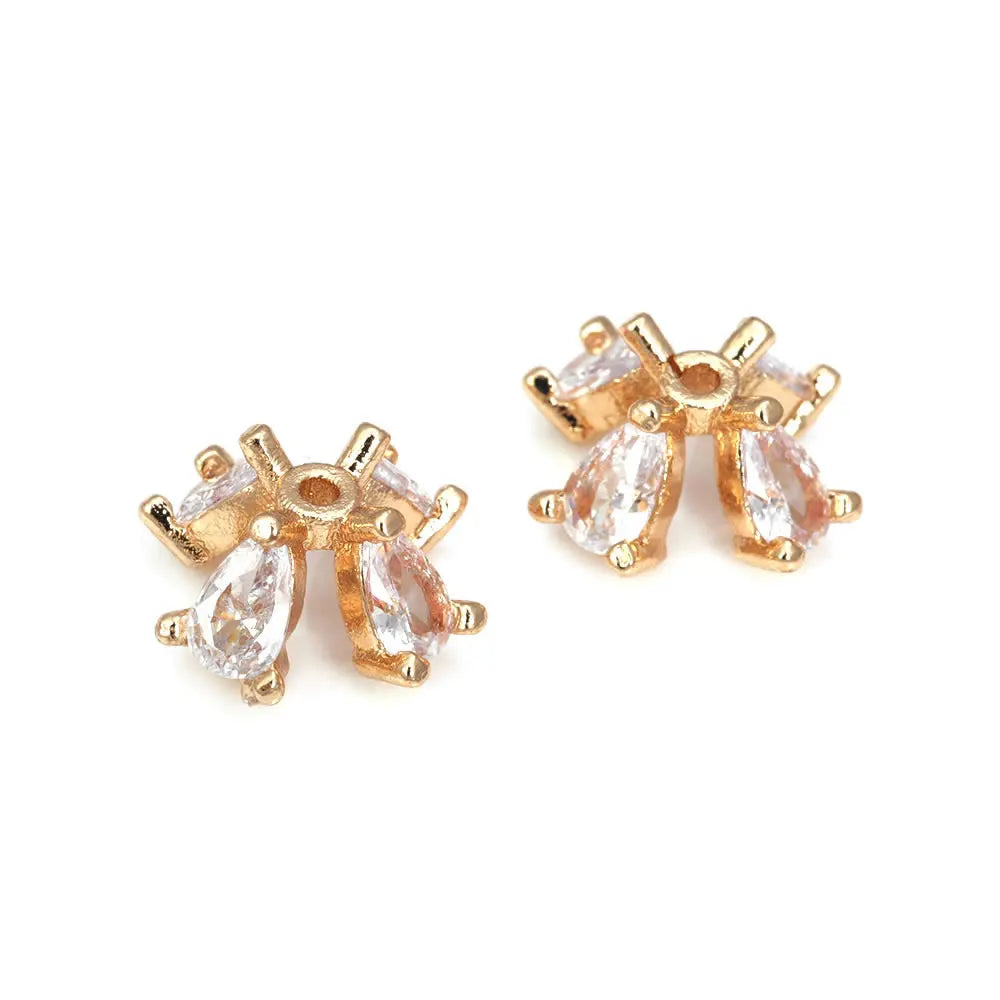 18K Gold Color Brass and Zircon Flower Beads Caps Jewelry Earrings