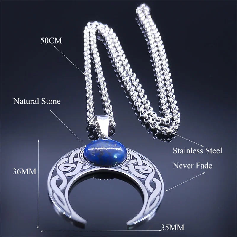Vintage Crescent Moon Knot Pendant Necklaces for Women Stainless Steel