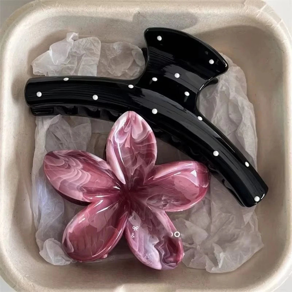 2Pcs/Set Vintage Blue Polka Dot Red Bow Hair Clip Shark Claw Clamp