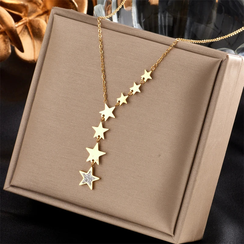 XIYANIKE 316L Stainless Steel Stars Zircon Necklaces Charms Chain