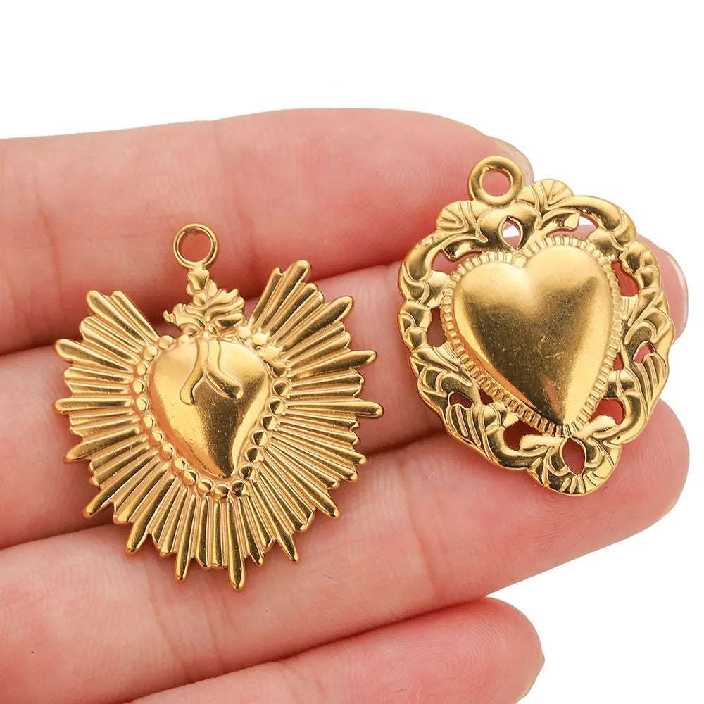 5pcs Stainless Steel Heart Sun Charms Connectors Gold-Plated PVD for
