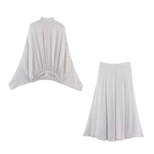 KONDALA Vintage Polka Dot Women Sets Chiffon Bow Tie Loose Blouses