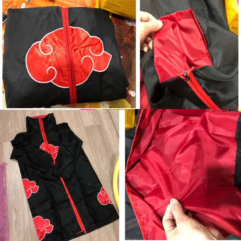 Anime Akatsuki Cosplay Costume Red Cloud Robe with Necklace Headband