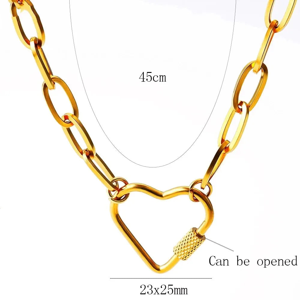 Stainless Steel Heart Necklace For Women DIY Metal Heart Turnbuckle
