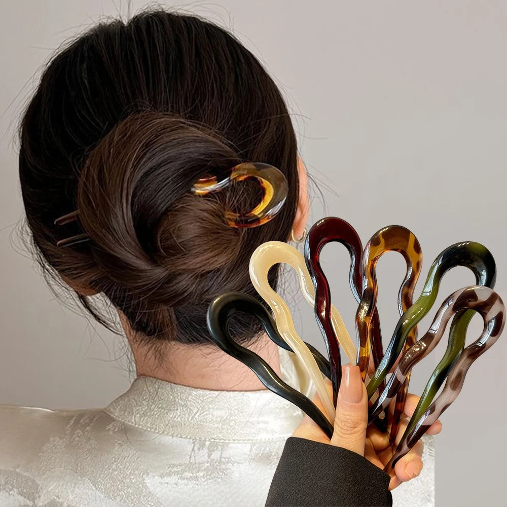 U-Shaped Hair Fork Fashion Tortoiseshell Acetate Acrylic Hairpin