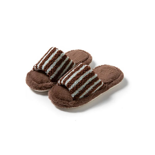 Autumn and Winter New Striped Contrast Open Women's Cotton Slippers