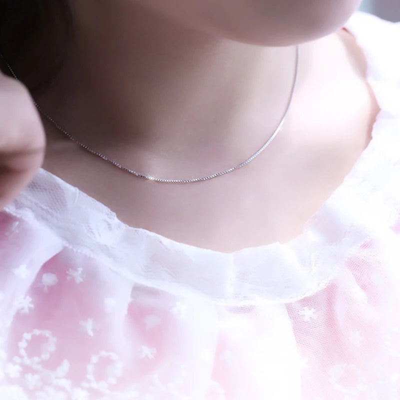 wholesale 925 Sterling Silver 0.8mm Box Chain Necklace for Women Girls