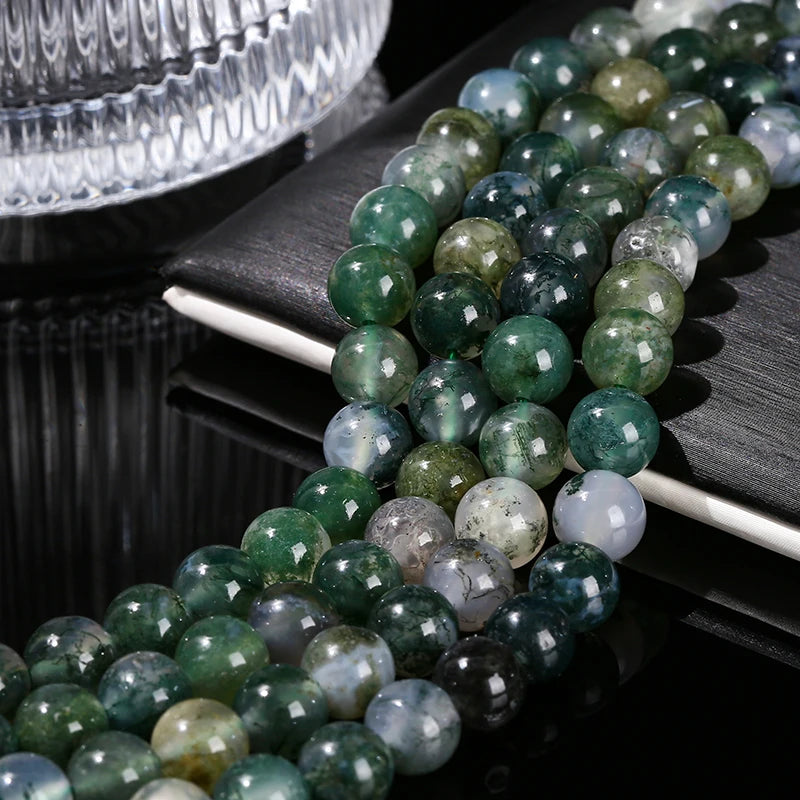Wholesale Natural Ice Grass Moss Agate Bead Round Loose Spacer Onyx