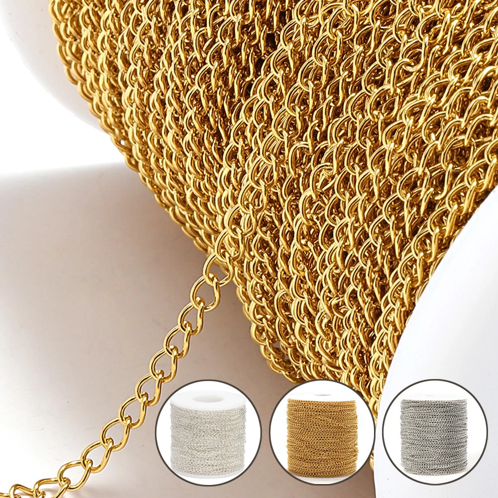 2 Meter Stainless Steel Extension Chain 2/3/4mm Gold Necklace Bracelet